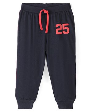 Babyhug Cotton Jersey Knit Full Length Lounge Pant Numeric Print Solid Color - Navy Blue