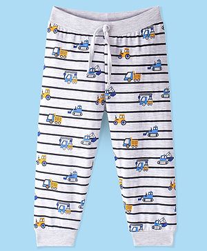 Babyhug Cotton Jersey Knit Full Length Lounge Pant JCB Printed - Grey