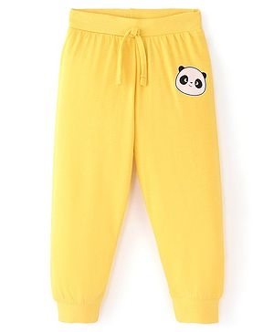Babyhug Cotton Knit Full Length Lounge Pant with Panda Placement Print - Yellow