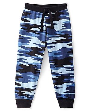 Babyhug Cotton Jersey Knit Full Length Camo Printed Lounge Pant - Blue