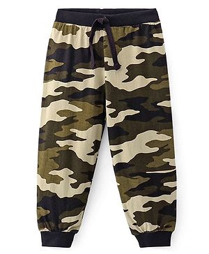Babyhug Cotton Jersey Full Length Lounge Pant With Camouflage Print - Cream Green & Black