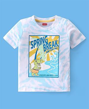 Babyhug Knitted Half Sleeves T-Shirt Dino Graphics - White