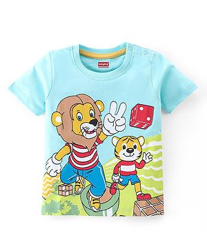 Babyhug 100% Cotton Knit Half Sleeves T-Shirt Lion Graphics - Blue