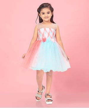 Aarika Sleeveless Overlap Argyle Bodice With Corsage Detailed Fit & Flare Net Dress - Multi Colour