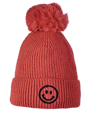 Tiekart Smile Face  Design Warm Baby Pom Pom Detailed Cap For Winters -  Brown