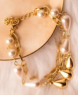 Jewelz Layered & Pearls Embellished Bracelet - Golden