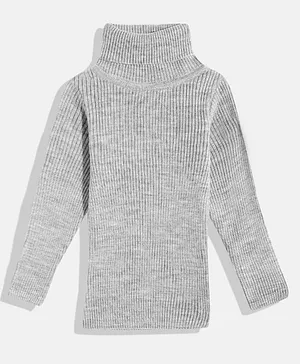 RVK Full Sleeves Solid High Neck  Ribbed Sweater - Light Grey