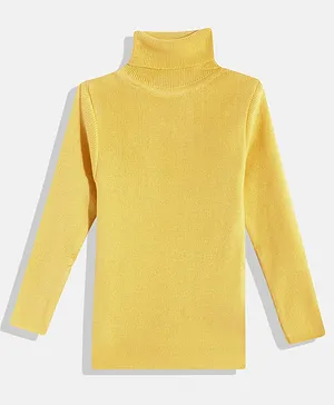 RVK Full Sleeves Solid High Neck Skivvy Sweater - Yellow