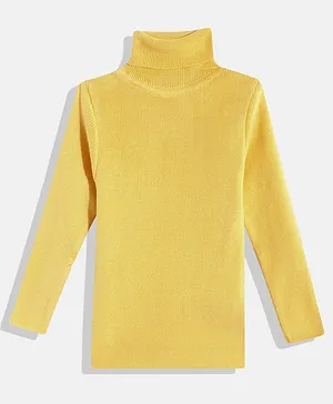 RVK Full Sleeves Solid High Neck Skivvy Sweater - Yellow