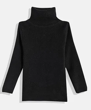 RVK Full Sleeves Solid High Neck Skivvy Sweater - Black