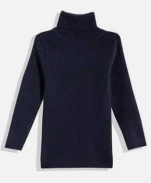 RVK Full Sleeves Solid High Neck Skivvy Sweater - Navy Blue