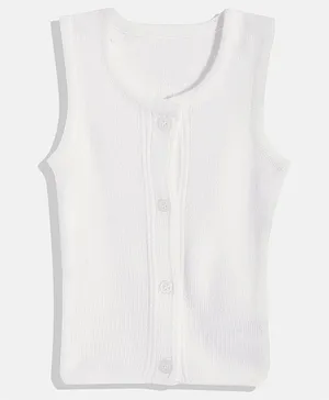 RVK Sleeveless Solid Front Open  Acrylic Sweater Cardigan - White