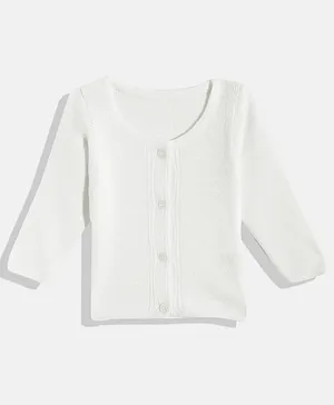 RVK Full Sleeves Solid Scoop Neck Acrylic Cardigan - White