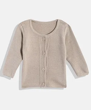 RVK Full Sleeves Solid Scoop Neck Acrylic Cardigan - Beige