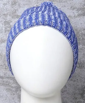 Little Angels Striped Round Cap With Pom Pom Detailed - Royal Blue
