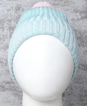 Little Angels Striped Round Cap With Pom Pom Detailed - Green