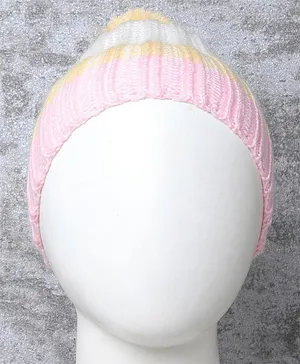 Little Angels Striped Designed With Pom Pom Detailed Woollen Cap - Yellow