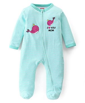 Babyhug Interlock Cotton Knit Full Sleeves Dolphin Patch Sleep Suit- Yellow