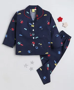 IndiUrbane Full Sleeves Vehicle Printed Coordinating Shirt & Pajama  Night Suit Set - Navy Blue