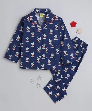 IndiUrbane Full Sleeves Baby Dog Printed Coordinating Shirt & Pajama Night Suit Set - Navy Blue