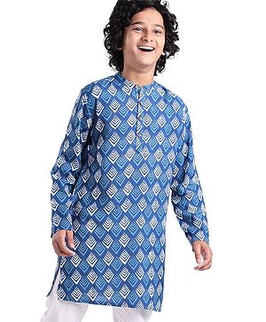 Pine Kids 100% Cotton Woven Full Sleeves Kurta Bandhani Print - Navy Blue