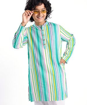 Pine Kids 100% Cotton Full Sleeves Kurta Striped - Multicolor
