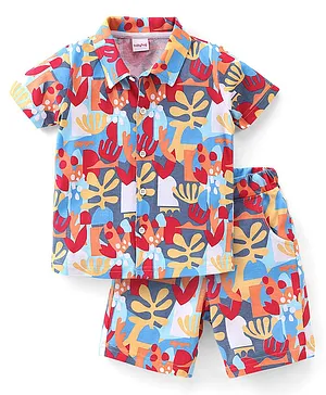 Babyhug Cotton Knit Half Sleeves Shirt & Shorts Set Underwater Print - Multicolour