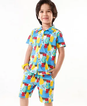 Babyhug Cotton Knit Half Sleeves Shirt & Shorts Set Abstract Print - Multicolour