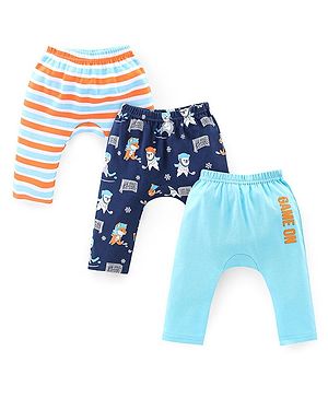 Babyhug Cotton Knit Full Length Bear Print Diaper Pants Pack of 3 - Multicolour