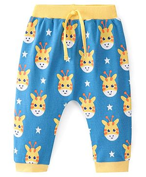 Babyhug Cotton Interlock Knit Full Length Diaper Legging Giraffe Print - Blue