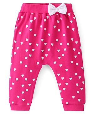 Babyhug Cotton Interlock Knit Full Length Diaper Legging Heart Print - Pink