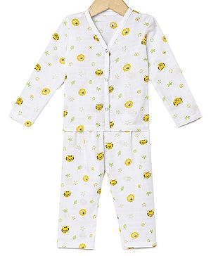 The Boo Boo Club  Muslin Full Sleeves Animals Face Printed Coordinating  Night Suit - White