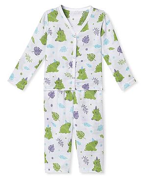 The Boo Boo Club Muslin Full Sleeves  Leaf Printed Coordinating Night Suit - White