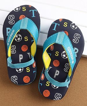 Cute Walk by Babyhug Back Strap Slip On  Flip Flops with Text & Ball Print- Blue