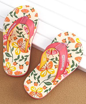 Cute Walk by Babyhug Slip on Flip Flops with Floral Print - Pink