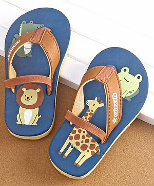 Cute Walk by Babyhug Slip On Flip Flops with Animal Print- Blue