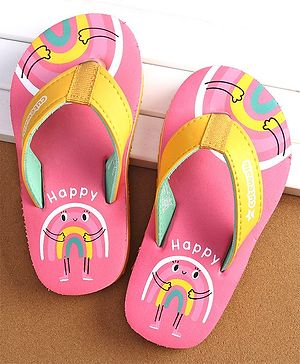 Cute Walk by Babyhug Slip On Flip Flops with Rainbow Print- Pink