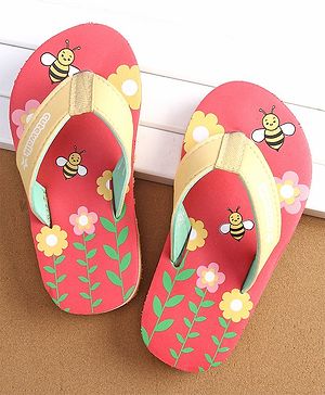 Cute Walk by Babyhug Slip On Flip Flops with Floral Print- Red