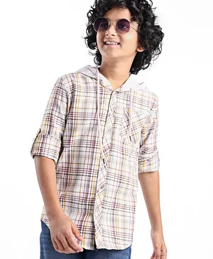 Pine Kids Full Sleeves Hooded Checkered Shirt- Multicolor