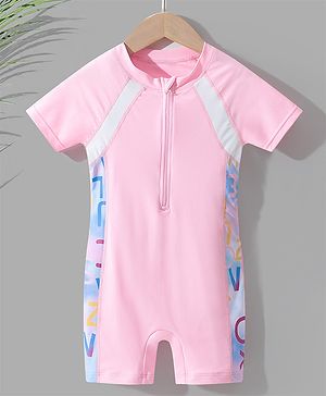 Pine Kids Raglan Half Sleeves Legged Swimsuit - Pink