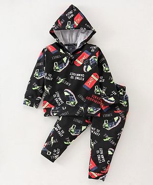 Dapper Dudes Full Sleeves Text Printed   Hooded Sweatshirt With Coordinating Track Pant Set - Black