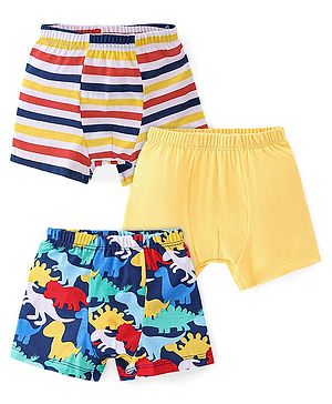 Babyhug 100% Cotton Knit Dino & Stripe Print Trunks Pack of 3- Multicolour