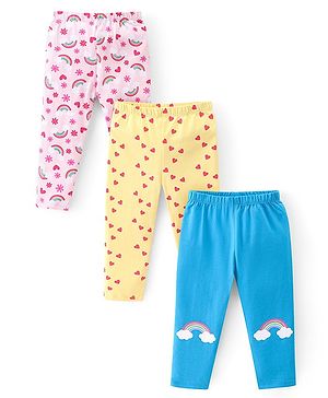 Babyhug Cotton Lycra Full Length Leggings With Heart & Floral Print Pack Of 3 - Multicolor Babyhug Cotton Lycra Full Length Leggings With Heart & Floral Print Pack Of 3 - Multicolor