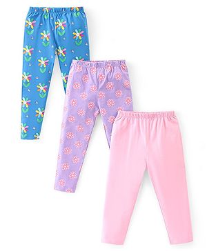 Babyhug Cotton Lycra Full Length Leggings Floral Print & Solid Pack of 3 - Multicolour Babyhug Cotton Lycra Full Length Leggings Floral Print & Solid Pack of 3 - Multicolour