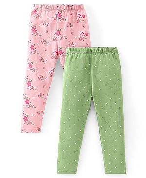 Babyhug Cotton Lycra Full Length Leggings Floral Printed Pack of 2 - Pink & Green Babyhug Cotton Lycra Full Length Leggings Floral Printed Pack of 2 - Pink & Green