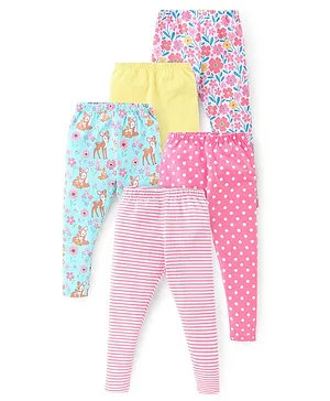 Babyhug Cotton Lycra Knit Stretchable Leggings Stripes & Floral Print Pack of 5 - Multicolor