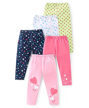 Babyhug Cotton Lycra Leggings With Star & Polka Dots Print Pack Of 5 - Multicolour