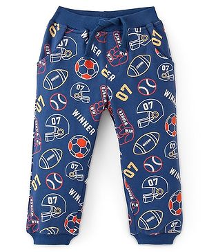 Babyhug Cotton Looper Full Length Lounge and Track Pants Ball Prints - Blue