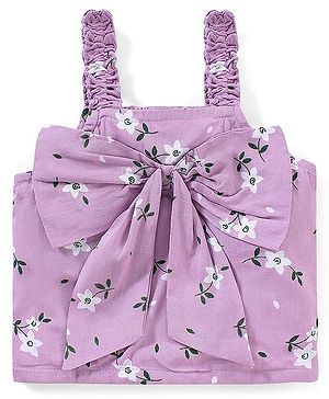 Babyhug Woven Rayon Sleeveless Top with Bow Detailing & Floral Print - Purple