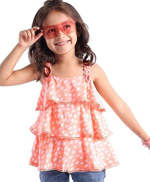 Babyhug Woven Rayon Sleeveless Top with Corsage & Lace Detailing - Peach